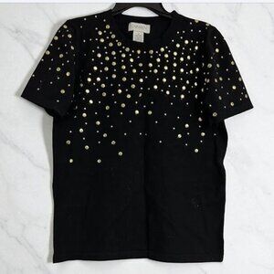 Carmen Marc Valvo Women's Shirt Black With Metal Embellishments Size: M
